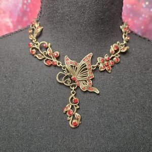 Vintage Butterfly Red Metal Y2K Tattoo Choker Necklace Costume Jewelry